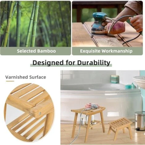 RELAX4LIFE Tabouret Salle De Bain à 2 Niveaux En Bambou Avec Repose-Pieds Antidérapant Ergonomique, Banc Salle De Bain Avec Étagère Sous-siège Pour Âgées Et Femmes Enceintes, Charge Max 150kg 6 RELAX4LIFE Tabouret Salle De Bain à 2 Niveaux En Bambou Avec Repose-Pieds Antidérapant Ergonomique, Banc Salle De Bain Avec Étagère Sous-siège Pour Âgées Et Femmes Enceintes, Charge Max 150kg – Image 4