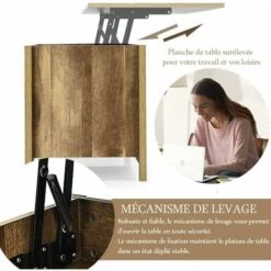 RELAX4LIFE Table De Salon Basse Avec Plateau Relevable, Table Basse Rectanculaire Avec Compartiment Caché Et 2 Étagères, Table Basse Moderne 4 Pieds En Bois(Style 2, Naturel) -VIDAXL || Songmics Soldes 64129603 4