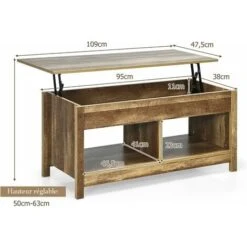 RELAX4LIFE Table De Salon Basse Avec Plateau Relevable, Table Basse Rectanculaire Avec Compartiment Caché Et 2 Étagères, Table Basse Moderne 4 Pieds En Bois(Style 2, Naturel) -VIDAXL || Songmics Soldes 64129603 5