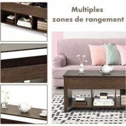 RELAX4LIFE Table Basse Avec Plateau Relevable, Table Basse De Salon Avec Compartiment Caché Et Étagères Ouvertes, Table De Salon Avec 4 Pieds En Bois, Pour Salon, Chambre (Style 4, Marron) -VIDAXL || Songmics Soldes 64129775 3