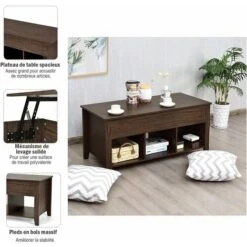 RELAX4LIFE Table Basse Avec Plateau Relevable, Table Basse De Salon Avec Compartiment Caché Et Étagères Ouvertes, Table De Salon Avec 4 Pieds En Bois, Pour Salon, Chambre (Style 4, Marron) -VIDAXL || Songmics Soldes 64129775 4