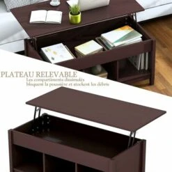 RELAX4LIFE Table Basse Avec Plateau Relevable, Table Basse De Salon Avec Compartiment Caché Et Étagères Ouvertes, Table De Salon Avec 4 Pieds En Bois, Pour Salon, Chambre (Style 3, Marron) -VIDAXL || Songmics Soldes 64129945 3