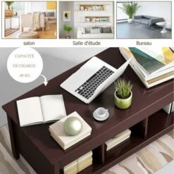 RELAX4LIFE Table Basse Avec Plateau Relevable, Table Basse De Salon Avec Compartiment Caché Et Étagères Ouvertes, Table De Salon Avec 4 Pieds En Bois, Pour Salon, Chambre (Style 3, Marron) -VIDAXL || Songmics Soldes 64129945 5