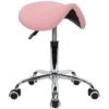 Tabouret Selle De Cheval Tabouret à Roulettes Réglable En Hauteur 45-61 Cm En Cuir PU Rose