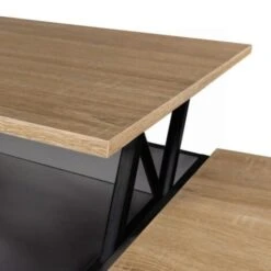 Table Basse Plateau Relevable ELEA Avec Coffre Bois Gris Et Façon Hêtre -VIDAXL || Songmics Soldes 65212876 5