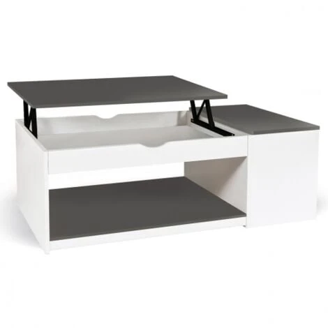 Table Basse Plateau Relevable ELEA Avec Coffre Bois Blanc Et Gris 3 Table Basse Plateau Relevable ELEA Avec Coffre Bois Blanc Et Gris