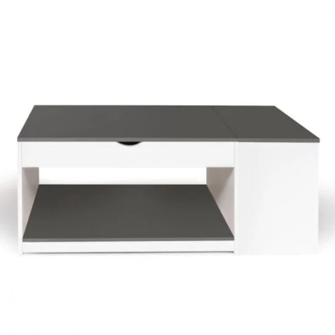 Table Basse Plateau Relevable ELEA Avec Coffre Bois Blanc Et Gris 5 Table Basse Plateau Relevable ELEA Avec Coffre Bois Blanc Et Gris – Image 3