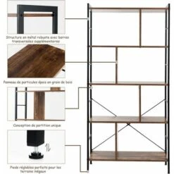 COSTWAY Bibliothèque à 5 Niveaux//Etagère De Rangement-Style Industriel-74x30x155cm Montage Facile Idéal Pour Salon/Bureau/Salle -VIDAXL || Songmics Soldes 65845057 4