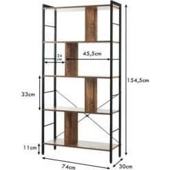COSTWAY Bibliothèque à 5 Niveaux//Etagère De Rangement-Style Industriel-74x30x155cm Montage Facile Idéal Pour Salon/Bureau/Salle -VIDAXL || Songmics Soldes 65845057 5