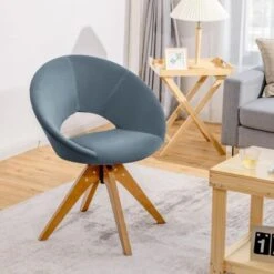 RELAX4LIFE Fauteuil Rembourrée Circulaire En Velours Avec Siège Pivotante Et 4 Pieds En Hêtre, Chaise Coiffeuse En Velours Conception Ergonomique Charge Max 150 Kg, 67 X 57 X 81,5 CM (Gris) -VIDAXL || Songmics Soldes 66210778 3