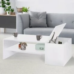 Table Basse Bar Contemporaine IZIA Avec Coffre Blanc -VIDAXL || Songmics Soldes 66411215 2