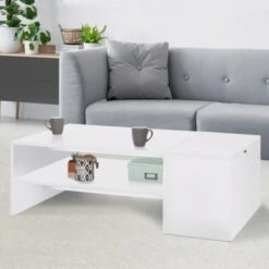Table Basse Bar Contemporaine IZIA Avec Coffre Blanc -VIDAXL || Songmics Soldes 66411215 3