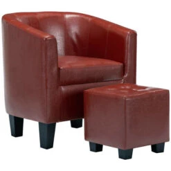 Fauteuil Club Avec Repose Pied Simili Cuir Rouge Bordeaux Karona