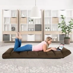 RELAX4LIFE Méridienne En Daim Réglable En 5 Positions 90°-180°et Oreiller, Chauffeuse 1 Place Convertible Rembourrée, Fauteuil Relaxant Au Sol Pour Bureau, Salon,Chambre, 175x55x20CM (Brun) -VIDAXL || Songmics Soldes 66993104 4