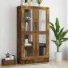 Armoire à Vitrine Chêne Fumé 82,5x30,5x150 Cm Bois D'ingénierie -VIDAXL || Songmics Soldes 67307249 1