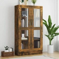 Armoire à Vitrine Chêne Fumé 82,5x30,5x150 Cm Bois D'ingénierie