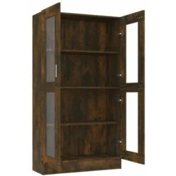 Armoire à Vitrine Chêne Fumé 82,5x30,5x150 Cm Bois D'ingénierie -VIDAXL || Songmics Soldes 67307249 4