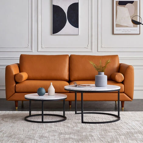 Table Basse Gigogne Ronde Moderne - Cadre En Métal, Panneau à Motif Marbré - Grande Table : 80 X 45 Cm, Petite Table : 60 X 33 Cm - Noir 4 Table Basse Gigogne Ronde Moderne - Cadre En Métal, Panneau à Motif Marbré - Grande Table : 80 X 45 Cm, Petite Table : 60 X 33 Cm - Noir – Image 2