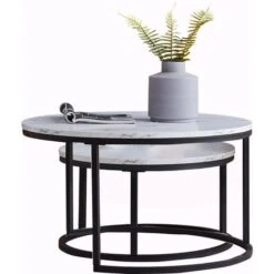 Table Basse Gigogne Ronde Moderne - Cadre En Métal, Panneau à Motif Marbré - Grande Table : 80 X 45 Cm, Petite Table : 60 X 33 Cm - Noir 10 Table Basse Gigogne Ronde Moderne - Cadre En Métal, Panneau à Motif Marbré - Grande Table : 80 X 45 Cm, Petite Table : 60 X 33 Cm - Noir -VIDAXL || Songmics Soldes 67314214 4