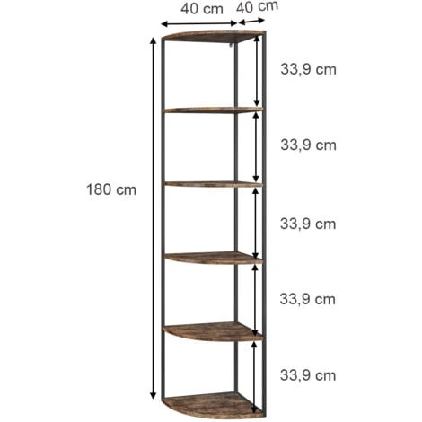 Étagère D'angle „Fyrk Bois Antique/noir 5 Compartiments Vicco 4 Étagère D'angle „Fyrk Bois Antique/noir 5 Compartiments Vicco – Image 2