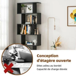 Bibliotheque à 6 Étagère, Etagere, Charge 20kg, Bibliothèque En Aggloméré, Cloison, Etagere Salon En Forme S Pour Salon, Bureau, Chambre, Cuisine, Noir -VIDAXL || Songmics Soldes 67689304 3