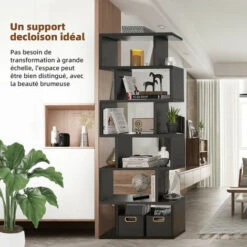 Bibliotheque à 6 Étagère, Etagere, Charge 20kg, Bibliothèque En Aggloméré, Cloison, Etagere Salon En Forme S Pour Salon, Bureau, Chambre, Cuisine, Noir -VIDAXL || Songmics Soldes 67689304 4