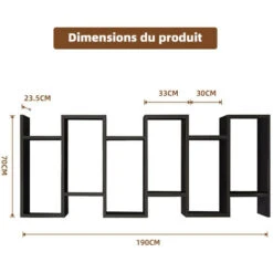Bibliotheque à 6 Étagère, Etagere, Charge 20kg, Bibliothèque En Aggloméré, Cloison, Etagere Salon En Forme S Pour Salon, Bureau, Chambre, Cuisine, Noir -VIDAXL || Songmics Soldes 67689304 5