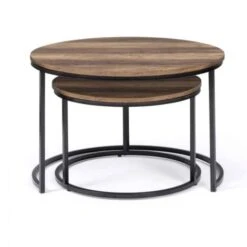 Lot De 2 Tables Basses Gigognes DAYTON Rondes 54/70 Effet Vieilli Design Industriel -VIDAXL || Songmics Soldes 68491322 3