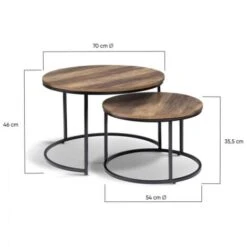 Lot De 2 Tables Basses Gigognes DAYTON Rondes 54/70 Effet Vieilli Design Industriel -VIDAXL || Songmics Soldes 68491322 5