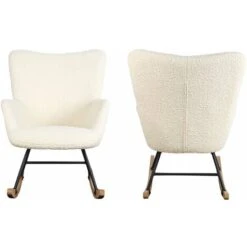 Fauteuil à Bascule En Tissu Bouclette écru KAIRA -VIDAXL || Songmics Soldes 69507379 4