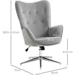 HOMCOM Fauteuil Design Chesterfield Effet Capitonné Hauteur Réglable Pivotant 360° Piètement Chromé Velours Gris -VIDAXL || Songmics Soldes 69572464 3