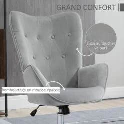 HOMCOM Fauteuil Design Chesterfield Effet Capitonné Hauteur Réglable Pivotant 360° Piètement Chromé Velours Gris -VIDAXL || Songmics Soldes 69572464 4