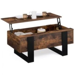 Table Basse Plateau Relevable PHOENIX Bois Effet Vieilli Et Noir