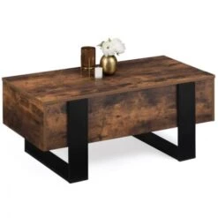 Table Basse Plateau Relevable PHOENIX Bois Effet Vieilli Et Noir -VIDAXL || Songmics Soldes 69832310 4