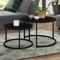 Lot De 2 Tables Basses Gigognes DAVIS Rondes 54/70 En Métal Noir Mat Design Industriel -VIDAXL || Songmics Soldes 69832311 2