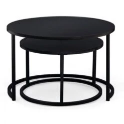 Lot De 2 Tables Basses Gigognes DAVIS Rondes 54/70 En Métal Noir Mat Design Industriel -VIDAXL || Songmics Soldes 69832311 3