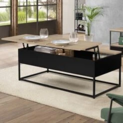 Table Basse Noire Plateau Relevable Façon Hêtre BOSTON Design Industriel -VIDAXL || Songmics Soldes 69832368 2