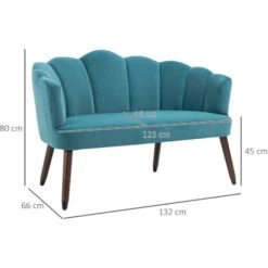 HOMCOM Canapé 2 Places Design Coquillage Piètement Effilé Bois D'hévéa Dossier Enveloppant Strié Aspect Velours Bleu Canard -VIDAXL || Songmics Soldes 70300256 3