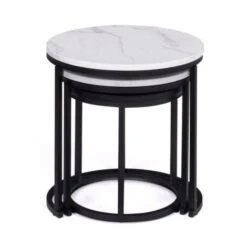 Lot De 3 Tables Basses Gigognes ALASKA Rondes 35/40/45 Effet Marbre Et Bois Noir Pied Métal -VIDAXL || Songmics Soldes 71058740 4