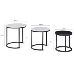 Lot De 3 Tables Basses Gigognes ALASKA Rondes 35/40/45 Effet Marbre Et Bois Noir Pied Métal -VIDAXL || Songmics Soldes 71058740 5