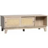 HOMCOM Table Basse Style Bohème Chic - 4 Portes Coulissantes, 2 Niches - Cannage En Rotin Panneaux Aspect Chêne Clair -VIDAXL || Songmics Soldes 71059966 1