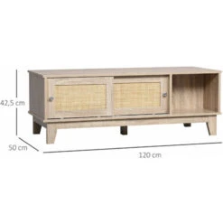 HOMCOM Table Basse Style Bohème Chic - 4 Portes Coulissantes, 2 Niches - Cannage En Rotin Panneaux Aspect Chêne Clair -VIDAXL || Songmics Soldes 71059966 3