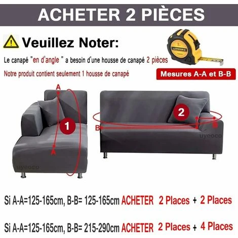 Housse De Canapé D'angle En Forme De L Avec Housse élastique Pour Canapé 1/2/3/4 Places (Le Canapé D'angle En L Doit En Acheter Deux) (Color : A, Size : 2 Places(145-185cm)) 4 Housse De Canapé D'angle En Forme De L Avec Housse élastique Pour Canapé 1/2/3/4 Places (Le Canapé D'angle En L Doit En Acheter Deux) (Color : A, Size : 2 Places(145-185cm)) – Image 2