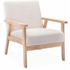 Fauteuil Scandinave En Bois Et Tissu Bouclette. Isak. L 64 X P 69.5 X H 73cm