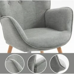 MEUBLES COSY Fauteuil Scandinave Capitonné Dossier Confortable Avec Accoudoirs En Tissu Gris -VIDAXL || Songmics Soldes 72017884 3