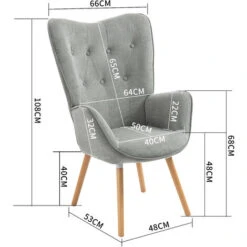 MEUBLES COSY Fauteuil Scandinave Capitonné Dossier Confortable Avec Accoudoirs En Tissu Gris -VIDAXL || Songmics Soldes 72017884 5