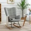 MEUBLES COSY Chaise à Bascule Avec Revêtement En Tissu Gris, Cadre De Dossier En Métal, Siège En Contreplaqué Et Pieds En Bois Naturel De Style Scandinave