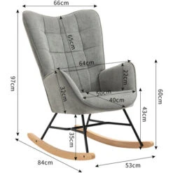 MEUBLES COSY Chaise à Bascule Avec Revêtement En Tissu Gris, Cadre De Dossier En Métal, Siège En Contreplaqué Et Pieds En Bois Naturel De Style Scandinave -VIDAXL || Songmics Soldes 72017890 5