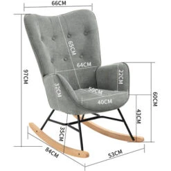 MEUBLES COSY Fauteuil à Bascule Confortable En Tissu Gris Avec Accoudoirs Et Dossier Rembourrés, Structure Enduite Noire Et Pieds En Bois De Hêtre Nature, Style Scandinave -VIDAXL || Songmics Soldes 72520742 5