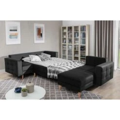 Canapé Panoramique Convertible - ASMA VELOURS - En Tissu De Qualité 5 Places, Gris Anthracite, Méridienne à Droite Et Angle à Gauche (vu De Face) -VIDAXL || Songmics Soldes 72606510 2